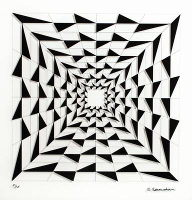 Marcello Morandini, geb. 1940 Mantua, Abstrakte 3-D Komposition, handsign., num. 8/25, aus 2017, ca. 30x30 cm, zwischen zwei geschichteten ...
