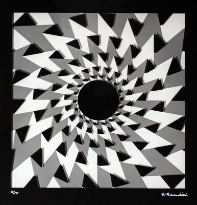 Marcello Morandini, geb. 1940 Mantua, Abstrakte 3-D Komposition, handsign., num. 10/25, aus 2017, ca. 30x30 cm, zwischen zwei geschichteten ...