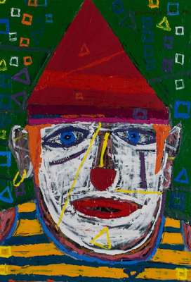 Michel Godjevac, 1896-1982 Ungarn/Frankreich, Clowns, Konvolut aus 2 Malereien, Öl/Karton, sign., dat. (19)94, PP Ausschnitt ca. 48x32 cm, Rahmen, ...