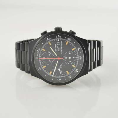 ORFINA/PORSCHE-DESIGN Armbandchronograph, Automatik, Schweiz um 1980, Edelstahl inkl. Edelstahlband schwarz matt., verschr. Boden l.verkr., Anz. v. ...