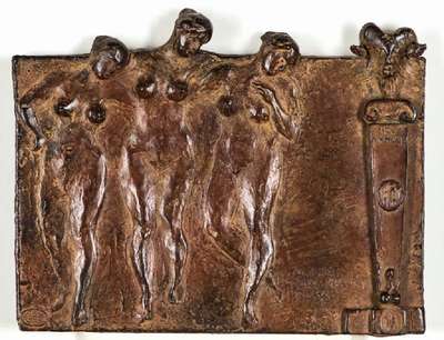 Karl-Heinz Krause, geb. 1924 Angermünde, Giove Ammone - Drei Grazien, Bronzerelief, monogr., Gießerstempel Venturi, Villa Massimo 20.12.93, ca. ...