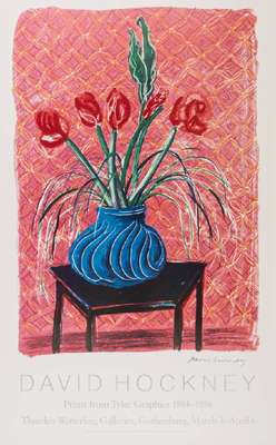 David Hockney, geb. 1937, Amaryllis in Vase,Farboffset auf dünnem Karton, Wetterling Galleries, Göteborg, 1986, handsign., Blattgr.100x63 cm