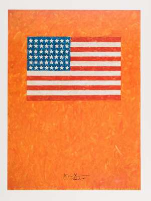 Jasper Johns, geb. 1930, Flag on orange field, Farboffset auf dünnem Karton, handsign., dat. 7 March 1997, Blattgr. 80x60 cm, kleiner Fleck am li ...