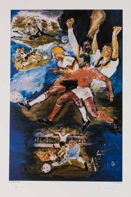 Hans Schröder, 1930-2010 Saarbrücken, Sport, Mappe mit 6 Offset-Lithographien, 1990, je handsign., num. 9/150, inkl. Begleitheft, Blattgr. 71x51 cm