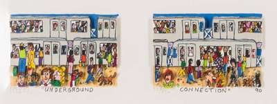 James Rizzi, 1950-2011, Underground Connection, 3D-Lithografie, 1990, handsign., num. 32/350, Motiv 5,5x18 cm, Blattgr. 12x24 cm