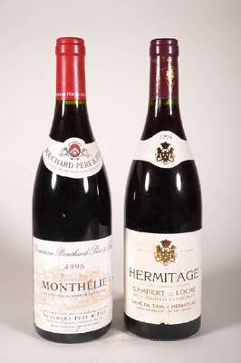 Konvolut aus 12 Flschen, 6 Flaschen 1994 Hermitage Gambert de Loche und 6 Flaschen 1996Domaine Bouchard Pere & Fils, je ca. 75 cl, 13% Vol., Abstand ...