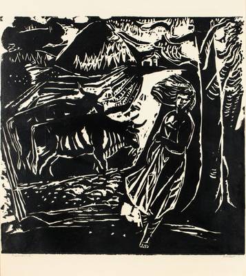 Karl Rödel, 1907-1982, Märzwind, Holzschnitt handsign., Blattgr. 60x50 cm, unter Glas gerahmt