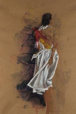Brigitte George, Letzter Sommertag, Mischtechnik auf braunem Papier, sign., ca. 105x76 cm, unter Glas gerahmt