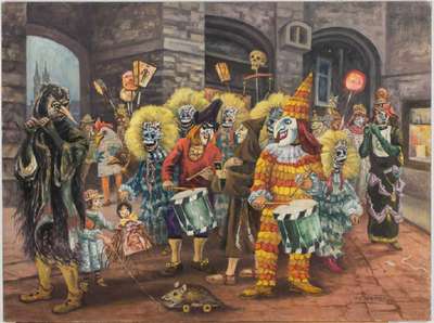 Willy Weber, 1933-1998 Schweiz, Basler Fasnacht, Acryl/Hartfaser, sign., dat. 1993, ca. 60x80 cm