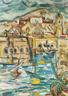 Herbert Zangs, 1924-2003, Burg Dubrovnic, Öl/Lwd, sign., ca. 68x52 cm, Rahmen