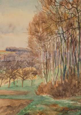 Hanni Franke, 1890-1973, Herbstliche Baumstudie, sign., Blattgr. 34x25 cm, unter Glas gerahmt