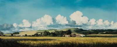 Oliver Ommanney, Trundle hill near Lavant, West Sussex, England, Öl/Hartfaser, 1981, sign., ca. 20x45 cm, Rahmen, gesamt 24x49 cm