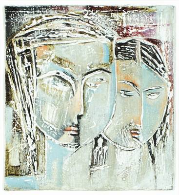 unbekannter Künstler der Mannheimer Schule, Acryl/Karton, ca. 32x29,5 cm, unter Glas gerahmt, gesamt 82x70 cm