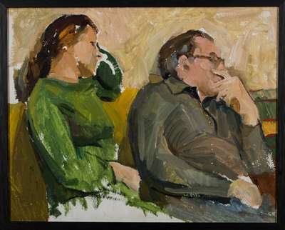 A. Rotkol, russischer Künstler, Oboe (Beide), Acryl/Karton, verso kyrillisch sign., betitelt, dat. 1982, ca. 40x50 cm, Rahmen