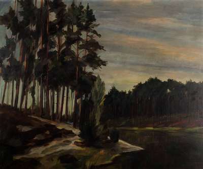 unbekannter Künstler, wohl Offenbacher Raum,Waldstück, Öl/Lwd, undeutlich sign., 62x74 cm,Rahmen