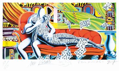 Mark Kostabi, Paul Kostabi, Tony Esposito, As time goes by, Farbserigraphie, von allen 3 Künstlern sign., dat. 2017, num. 119/120, Motiv ca. 22,5x45 ...