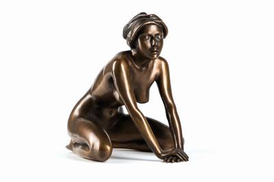 Arno Breker, 1900-1991, Mädchen mit Kopftuch, Bronzeskulptur, sign., num. 170/499,mit Venturi-Arte Stempel, H. ca. 20 cm