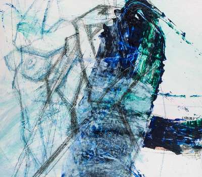 Alina Muschalik, geb. 1961 Elblang/Polen, abstrakte Komposition in Blautönen auf weißem Grund, sign., dat. (19)95, ca. 70x80 cm, schwarze Leisten