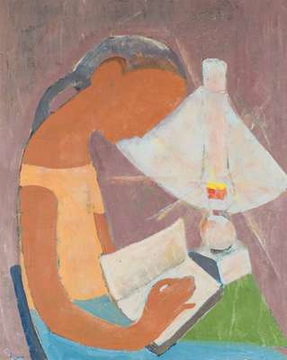 Paul Elsas, 1896-1981, La Lecture, Acryl/Lwd, sign., ca. 80x67 cm, Rahmen