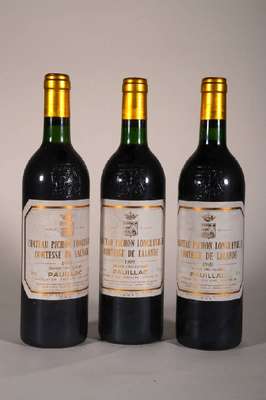 3 Flaschen 1989 Chateau Pichon Longueville Comtesse de Lalande, Pauillac, je ca. 75 cl,12,5 % Vol., Füllstand: je ca. into neck, unverkostet, sehr ...