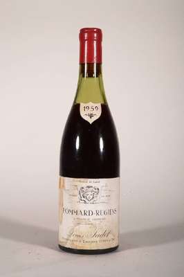 1 Flasche 1959 Pommard-Rugiens Louis Jadot, Abstand zwischen Kapsel und Wein: ca. 5,5 cm, unverkostet, Etikett Stockfleckig und l. beschmutzt sonst ...