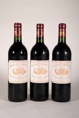 3 Flaschen 1991 Chateau Margaux, Premier Grand Cru Classe, je ca. 75 cl, 12,5 % Vol., Füllstand: je ca. into neck, unverkostet, sehr gute ...