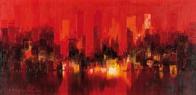 Heinz Münnich, 1921-1978, Stadtpanorama, Öl/Lwd, sign., dat. 1966, ca. 50x100, Rahmen gesamt 63x115 cm