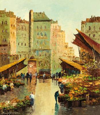 George Arnold-Grabone, Blumenmarkt in Paris,Öl/Lwd, sign., 80x70 cm, Stuckrahmen 100x85 cm