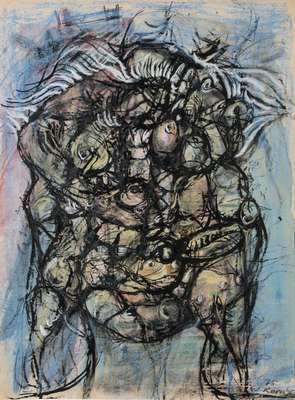 Werner Kornhas, 1910-1992, Konvolut aus 2 Pastellzeichnungen, je handsign., dat. 75, Blattgr. 61x46 cm, vom PP verdeckt kleiner Riss am re Blattrand ...