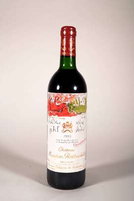 1 Flasche 1989 Chateau Mouton Rothschild, Pauillac, ca. 75 cl, 12,5 % Vol., Füllstand: ca. top shoulder, unverkostet, Etikett min. besch. sonst sehr ...