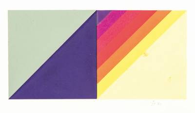 Anton Stankowski, 1906-1998, geometrische Collage, monogrammiert, dat. 74, ca. 9x18 cm, unter Glas gerahmt, gesamt 22x31 cm, leichte Flecken