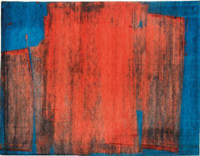 Kurt Frank, 1926-1995 Tübingen, ohne Titel, Lack auf Japanpapier, sign., dat. 63, Blattgr.49x63 cm, unter Glas gerahmt, gesamt 71x85 cm