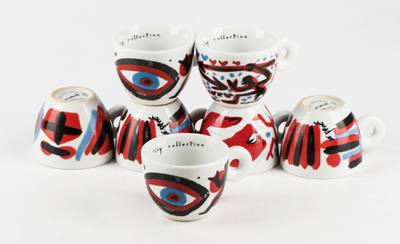 A.R. Penck, 1939-2017, 7 Espresso-Tassen mit Entwürfen von A.R. Penck, Illy Collection, 1997