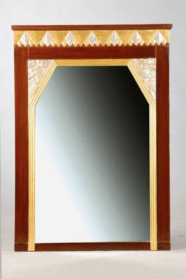 Wandspiegel, Art Deco, 30er Jahre, Eichekorpus, Farbfassung erneuert, orig. fac. Spiegelglas, ca. 122x81 cm