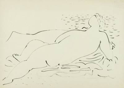 Rudi Baerwind, 1910-1982, Liegende, Zeichnung, sign., dat. 50, Blattgr. 46x62 cm, unter Glas gerahmt