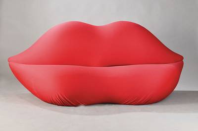 Designer-Sofa, La bocca des Turiner Studio 65, "tribute to Salvador Dali", Bezugstoff Gufram (85% Polyamid /15% Elasthan), roter Bezug, ca. ...