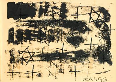 Herbert Zangs, 1924-2003, Öl auf braunem Packpapier, sign., Blattgr. 50x70 cm, kleiner Riss am Blattrand ca. 7mm