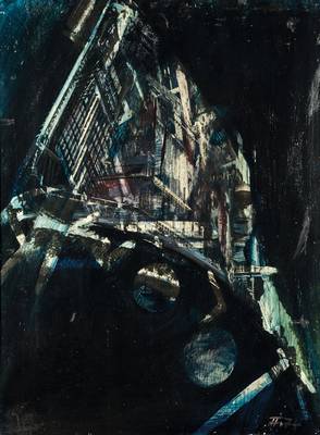 Florian Frieling 1939 Leverkusen - 1994 Deidesheim, Städtepanorama, Öl/Hartfaser, monogram., dat. 1974, Künstlerrahmen, ca. 85x65 cm