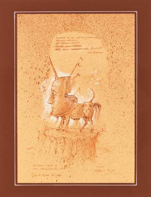 Werner Holz, 1948 Grünstadt/Pfalz-1991 Ludwigshafen/Pfalz , "Trugbild mit Einhorn- Einhorn gegen die phantasielose Zeit", Rötelzeichnung, ...