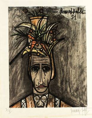 Bernard Buffet, 1928-1999, Le Travesti, Farblithografie, handsign., num. 5/10, in Platte dat. 1951 und sign., Platte ca. 43x56 cm, Blatt ca. 70x55 ...