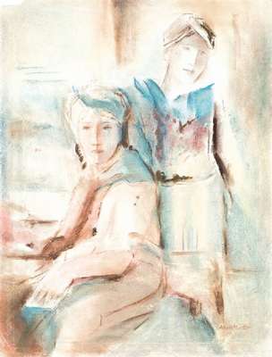 Albert Mueller, 1884-1963, Zwei Frauen, Pastellkreide/ Gouache auf Bütten, sign., Blattgr. ca. 57x43 cm, Riss re obere Ecke, Vgl. Abb. in ...