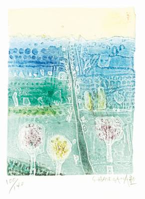 Shoichi Hasegawa, 1929, Farbradierung, sign., num. 100/140, Platte 21x15,5 cm, unter Glas gerahmt, gesamt 51x41,5 cm