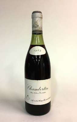 1 Flasche 1959 Leroy Chambertin, Cote-D`Or, unverkostet, Abstand zwischen Kapsel und Wein: ca. 3 cm, Kapsel beschmutzt sonst guter Erhaltungszustand, ...
