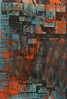 Herbert Zangs, 1924-2003, Mischtechnik auf Papier, sign., dat. 84, Blattgr. 64x43 cm, unter Glas gerahmt, gesamt 80,5x60 cm