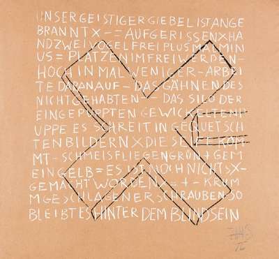 Herbert Zangs, 1924-2003, Rechensymbolik auf Packpapier, Serigraphie, handsign., dat. (19)76, Blattgr. 75x79 cm