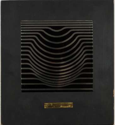 Victor Vasarely, 1906-1997, Serigraphie auf Metall, Kanten mit Farbabblätterung, ca. 17x17cm, auf Karton angebracht, ca. 30x27 cm