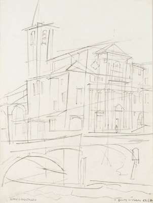 Ernst Wille, 1916-2005, San Lorenzo, Kohle- Zeichnung, re unten handsign. und dat. 23.II.1974, li unten betitelt, Blattgr. 48x36 cm, in Archive-PP ...