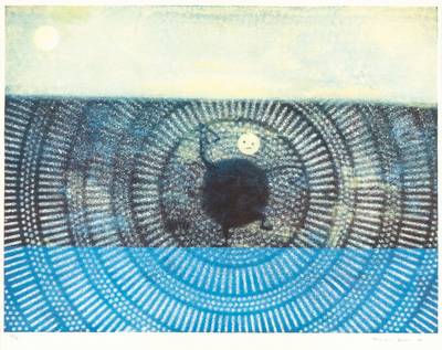 Max Ernst, 1891-1976, Der versunkene Mond, Farblithografie, handsign., num. 47/96, ca. 26x35 cm, unter Glas gerahmt, gesamt ca. 56,5x61 cm