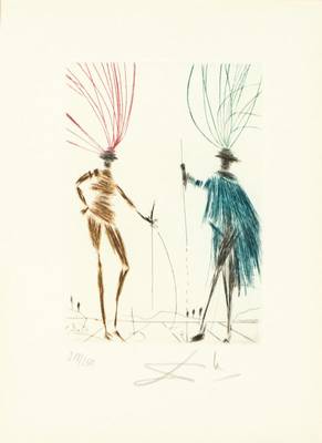 Salvador Dali, 1904-1989, Two gentlemen of Verona, Farbradierung, handsign., num. 218/250, Platte 17x12 cm, unter Glas gerahmt, Provenienz: Erwerb ...