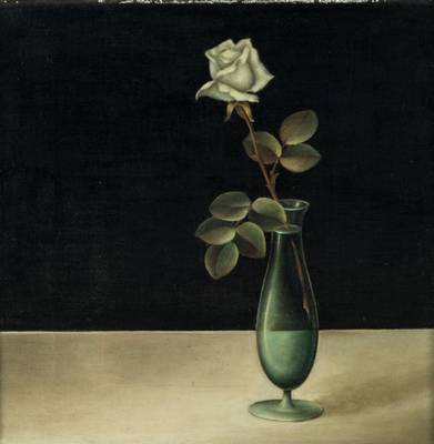 Albin Edelhoff, 1887-1974, Stillleben mit Rose, um 1930, Öl/Lwd, verso sign., ca. 30x30 cm, Rahmen, leichte Farbabreibungen am oberen und rechten ...
